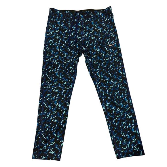 Nike Dri FIT Epic Run Leggings Blue Black Running Active - Picture 1 of 4